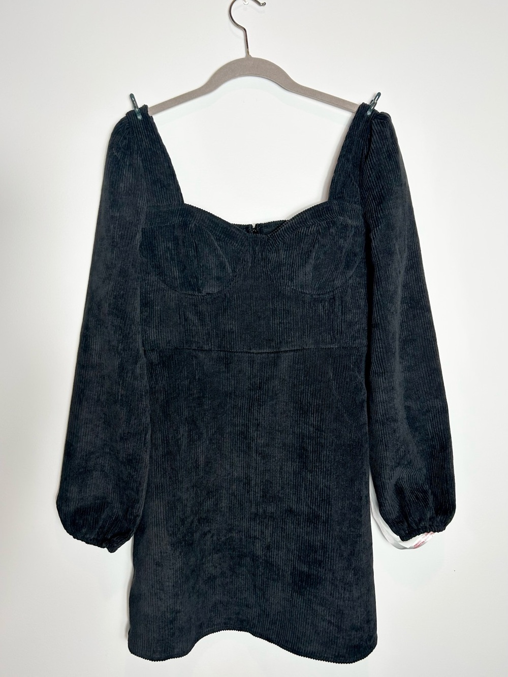 NWT Missguided Black Corduroy Bustier Mini Dress XS Puff Sleeve